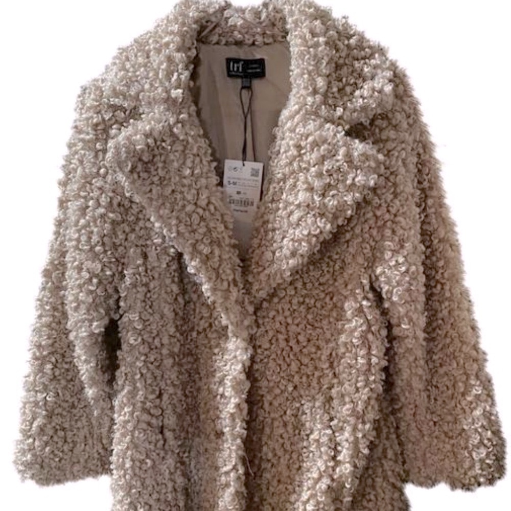 Zara Trafaluc Woman Relaxed Fit Beige Teddy Bear Coat Jacket